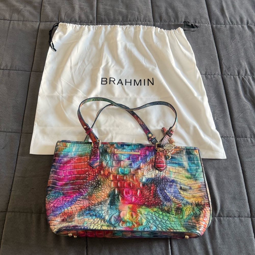 Rare BRAHMIN Awestruck Melbourne Medium Asher Leather Tote Bag Rainbow Multi HTF - Picture 7 of 14